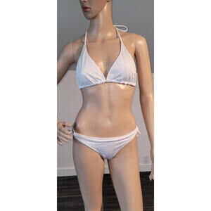 Women's White Lined Sexy Bikini Adjustable Straps Polyester fits S/M  SL4167-9